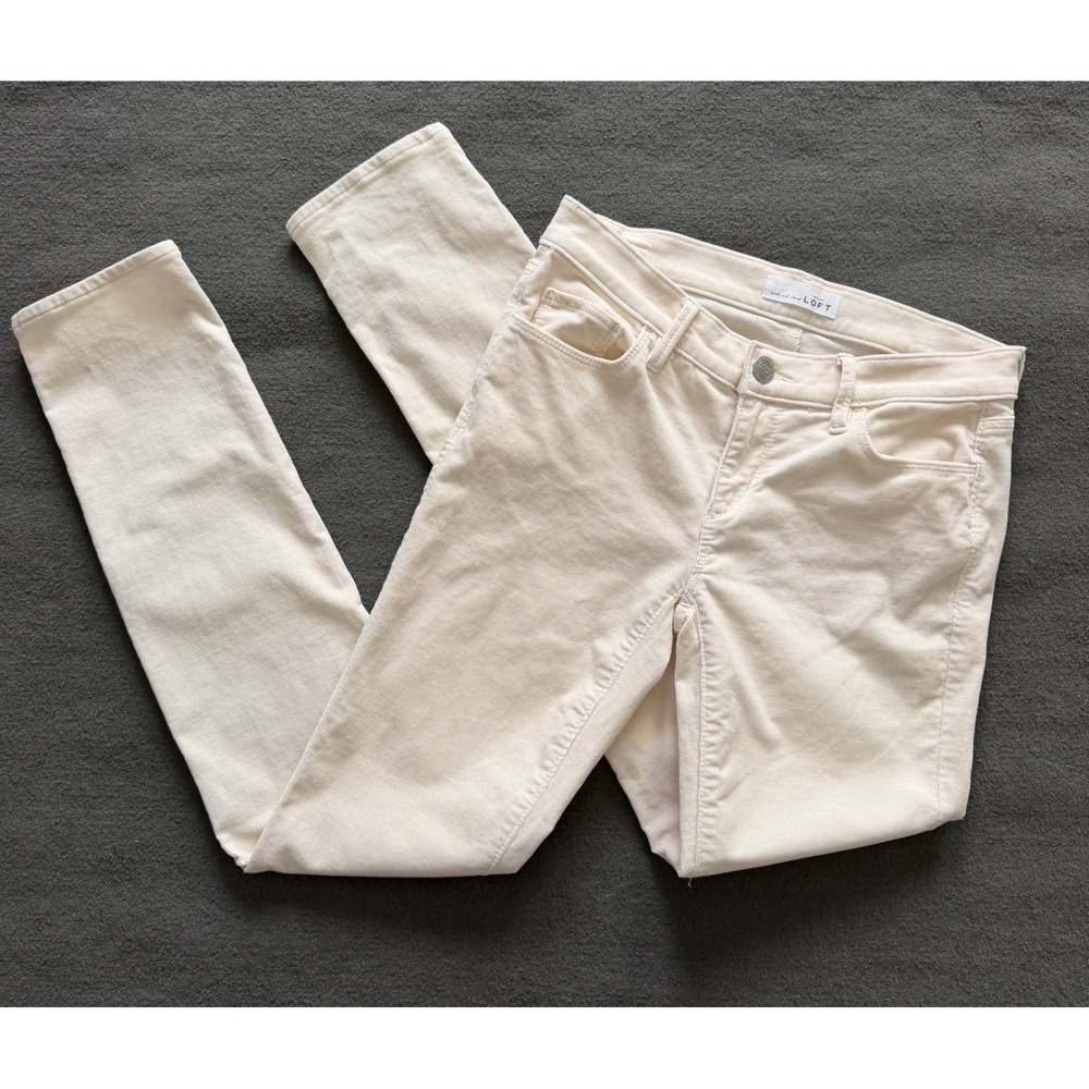 Ann Taylor Loft Womens Modern Skinny Cream Corduroy Skinny Leg Size 00/24 -EUC